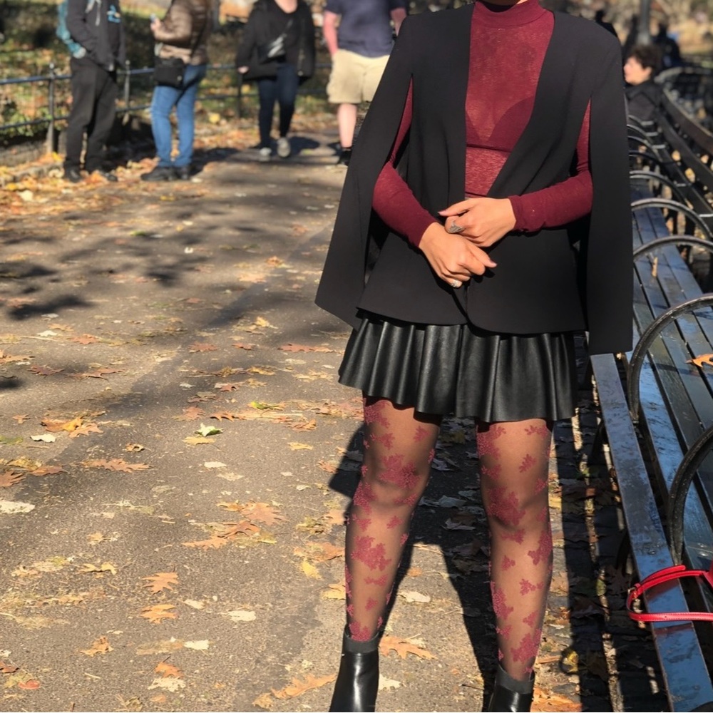 Zara Black Blazer with Burgundy Accents